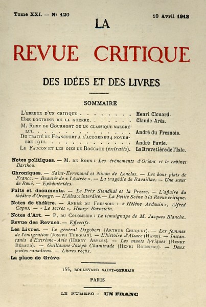 La Revue critique des idées et des livres