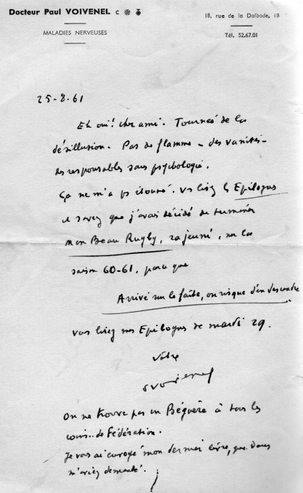 Autographe du docteur Voivenel