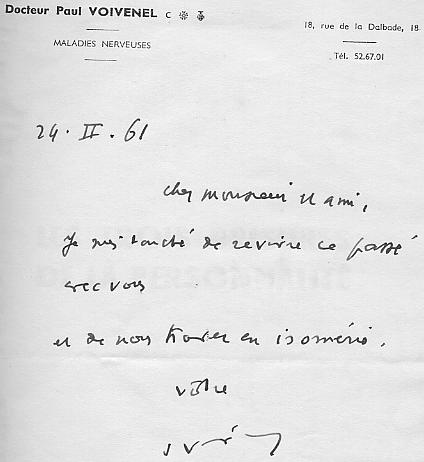 Autographe du docteur Voivenel.